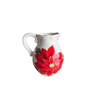 Beautiful Ceramic Pitcher with Red Poinsettia Design